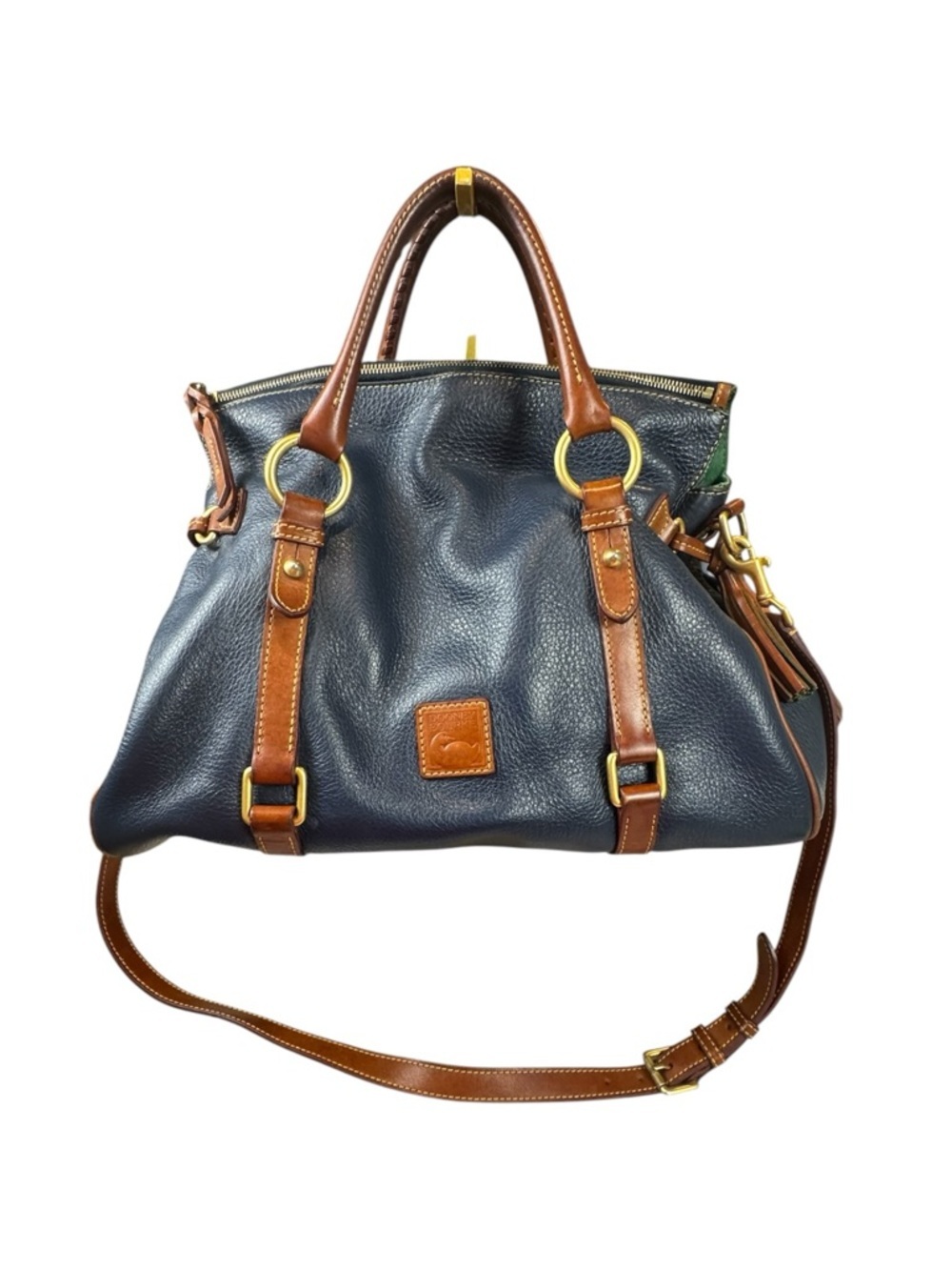 Vintage Dooney & Bourke Large Navy Florentine Pebbled Leather Satchel & Dust Bag